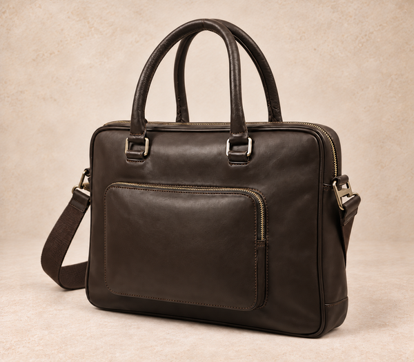 Dark brown smooth-finish business case AIL-BUB-0005, shown from a front three-quarter angle