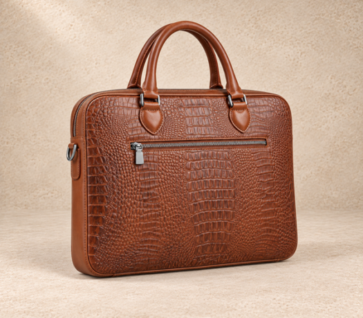 Cognac crocodile-embossed business case AIL-BUB-0015, shown from a near-front angle