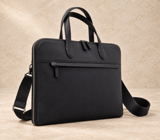 Slim black pebbled business case AIL-BUB-0024, shown from a front three-quarter angle