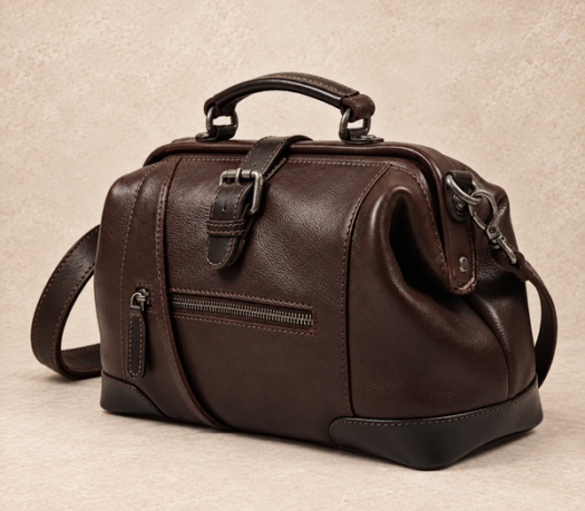Dark brown pebbled-leather frame bag AIL-DB-0002 shown from a front three-quarter angle