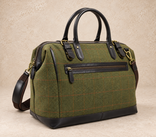Olive checked textile frame bag with dark leather trim AIL-DB-0013 shown from a front three-quarter angle