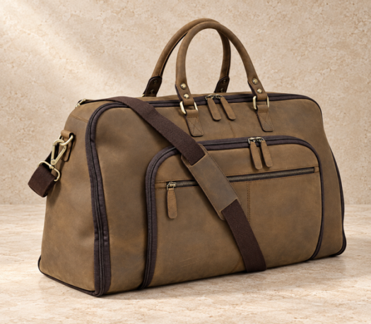 Olive and taupe-brown travel garment bag AIL-GAB-0006 in a front angled view
