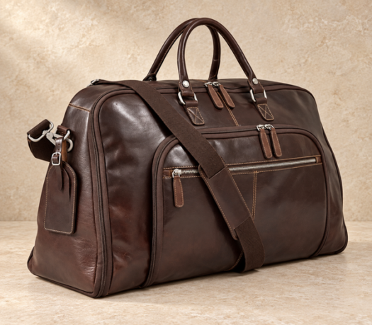 Smooth dark brown leather travel garment bag AIL-GAB-0007 in a front angled view