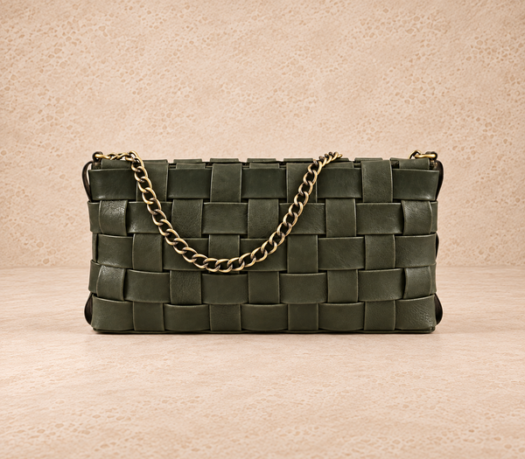 Dark olive woven handbag AIL-HB-0002 shown from the front