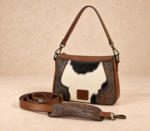 Cognac hair-on-hide shoulder bag AIL-HB-0011 shown from the front