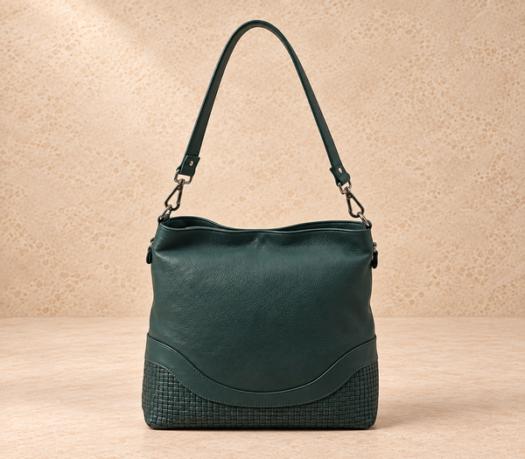 Dark teal woven-panel shoulder bag AIL-HB-0054 shown from the front