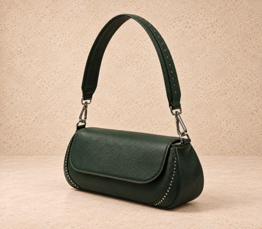Dark green barrel shoulder bag AIL-HB-0055 shown from a front angled view