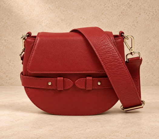 Red half-moon crossbody bag AIL-HB-0062 shown from the front