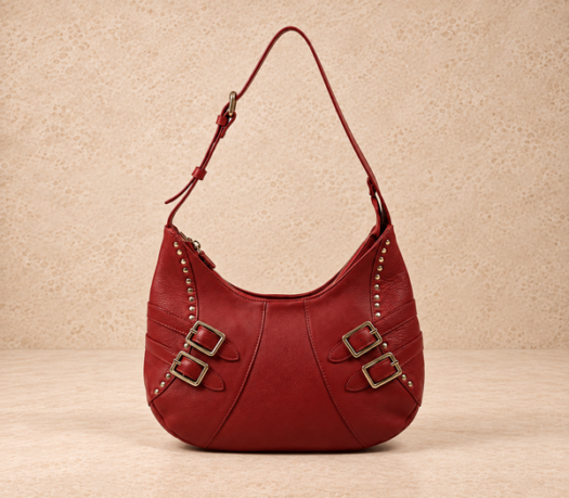 Red buckle-detail hobo bag AIL-HB-0063 shown from the front