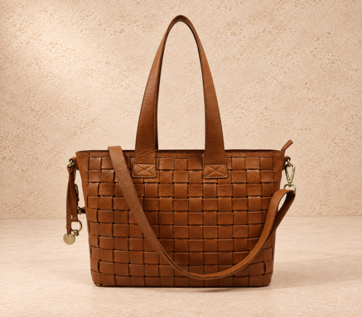 Cognac woven tote bag AIL-HB-0088 shown from the front