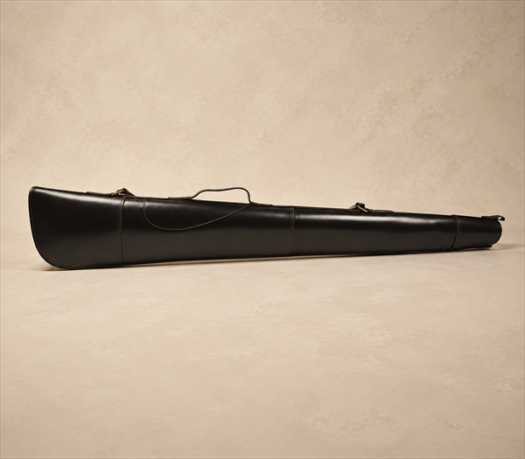 Black Leather Hunting Gun Case AIL-HP-0003 primary side view on warm limestone studio background