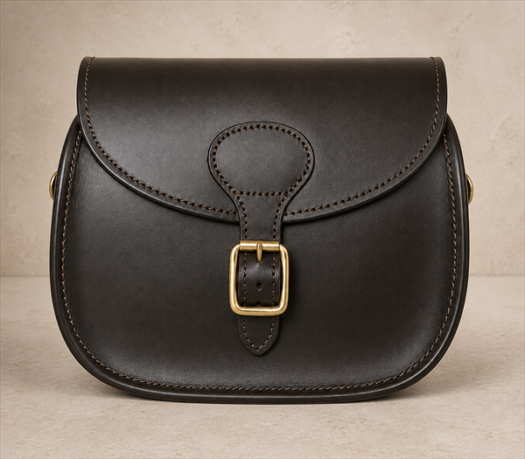 Dark Brown Leather Hunting Bag AIL-HP-0013 front view on warm limestone studio background