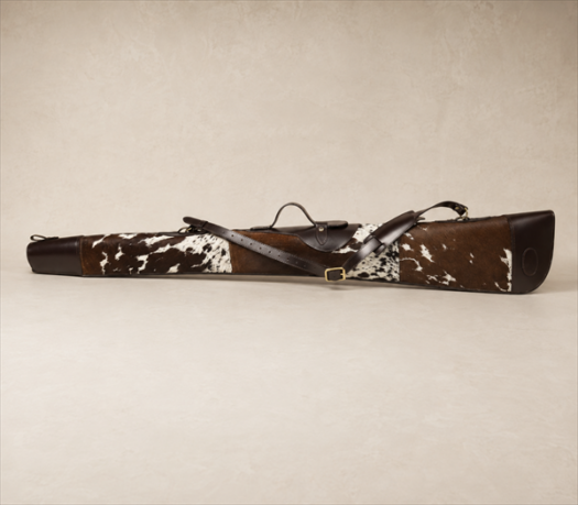 Brown and White Hair-on-Hide Hunting Gun Case AIL-HP-0028 primary side view on warm limestone studio background