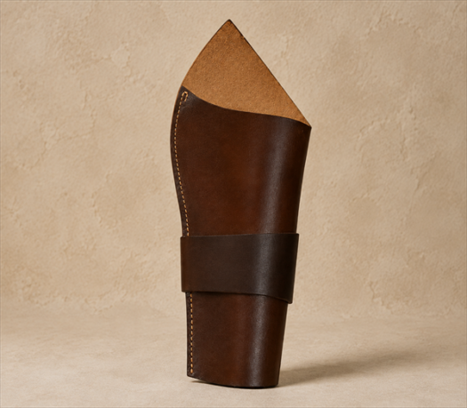 Dark Brown Leather Pistol Holster AIL-HP-0034 front view on warm limestone studio background