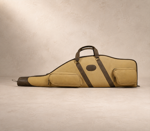 Tan Textile Hunting Gun Case AIL-HP-0037 primary side view on warm limestone studio background
