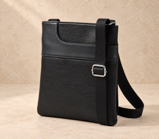 Slim black pebbled leather crossbody bag AIL-MB-0021 shown from a front angled view
