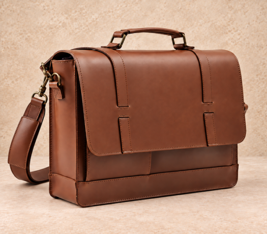 Cognac structured leather business messenger AIL-MB-0032 shown from a front angled view