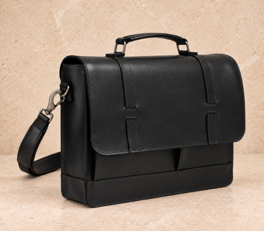 Black structured leather business messenger AIL-MB-0033 shown from a front angled view