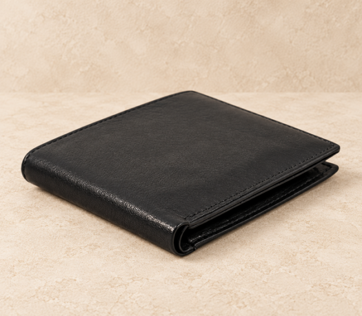 Black nappa leather bifold wallet AIL-MW-0057, three-quarter view