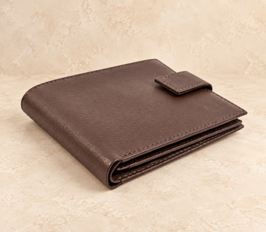 Dark brown nappa leather tab-closure wallet AIL-MW-0059, three-quarter view