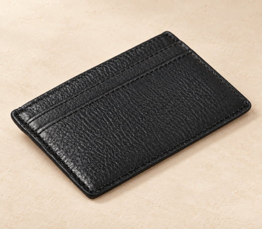 Black pebbled leather slim cardholder AIL-SLG-0026, three-quarter view