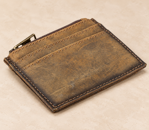 Brown distressed leather zip cardholder AIL-SLG-0037, three-quarter view
