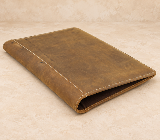 Brown distressed leather zip folio AIL-SLG-0038, three-quarter view