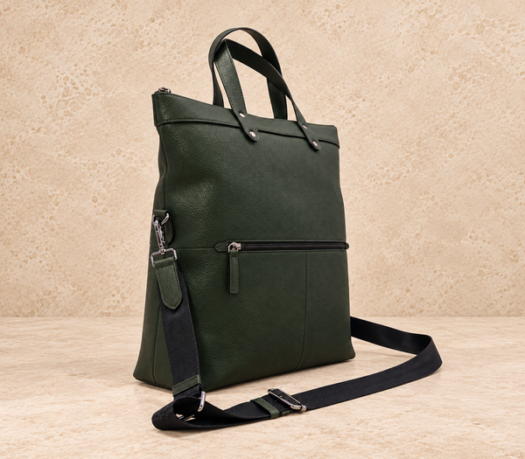 Forest-green convertible leather tote AIL-TOB-0015 shown from a front angled view