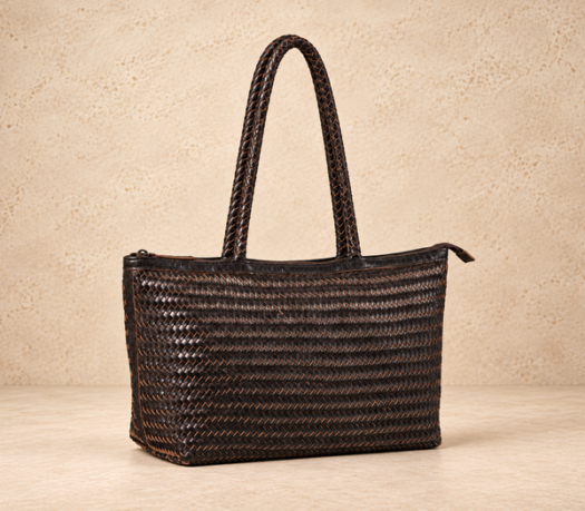 Dark woven leather shopper bag AIL-TOB-0029 shown from a front angled view