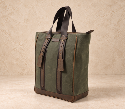 Olive distressed leather vertical tote AIL-TOB-0034 shown from a front angled view