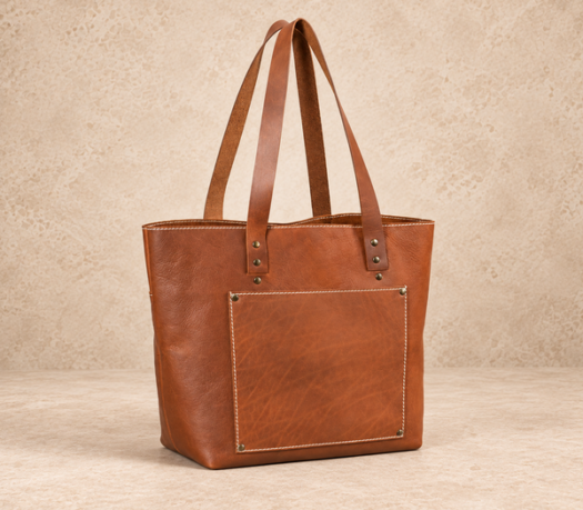 Cognac leather shopper bag AIL-TOB-0041 shown from a front angled view
