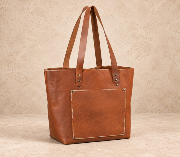 Cognac leather shopper bag AIL-TOB-0041 shown from a front angled view