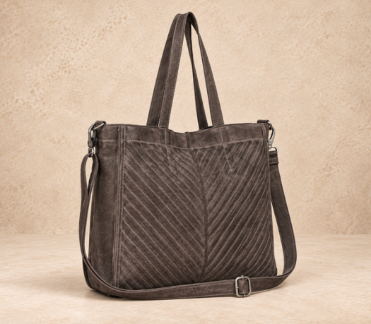 Charcoal quilted textile tote bag AIL-TOB-0045 shown from a front angled view